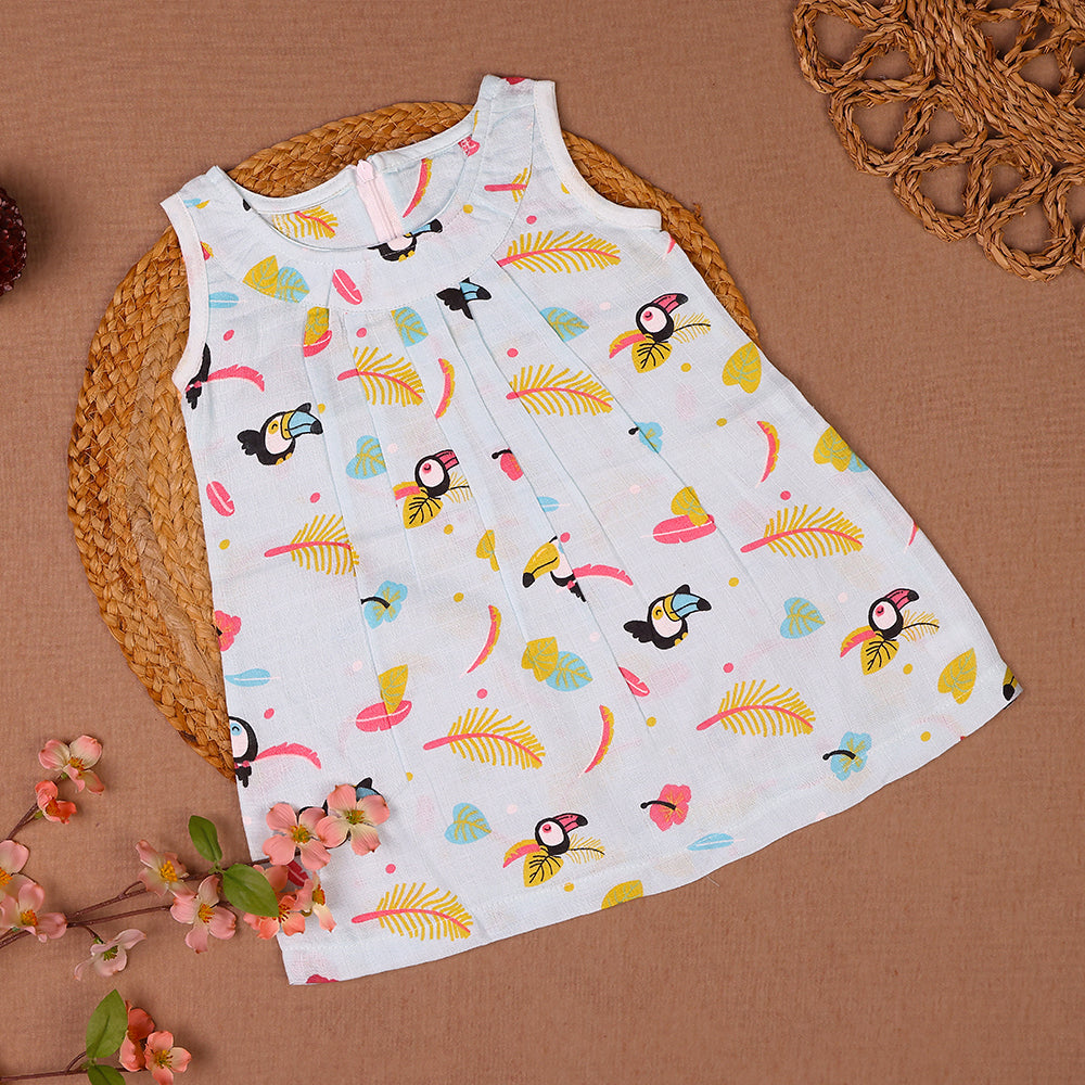 Tropical Toucan Muslin Zip Frock