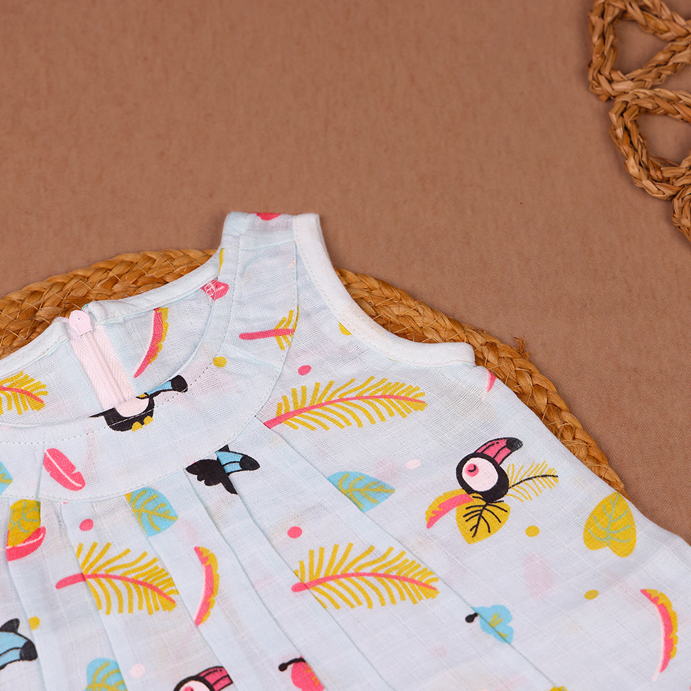 Tropical Toucan Muslin Zip Frock