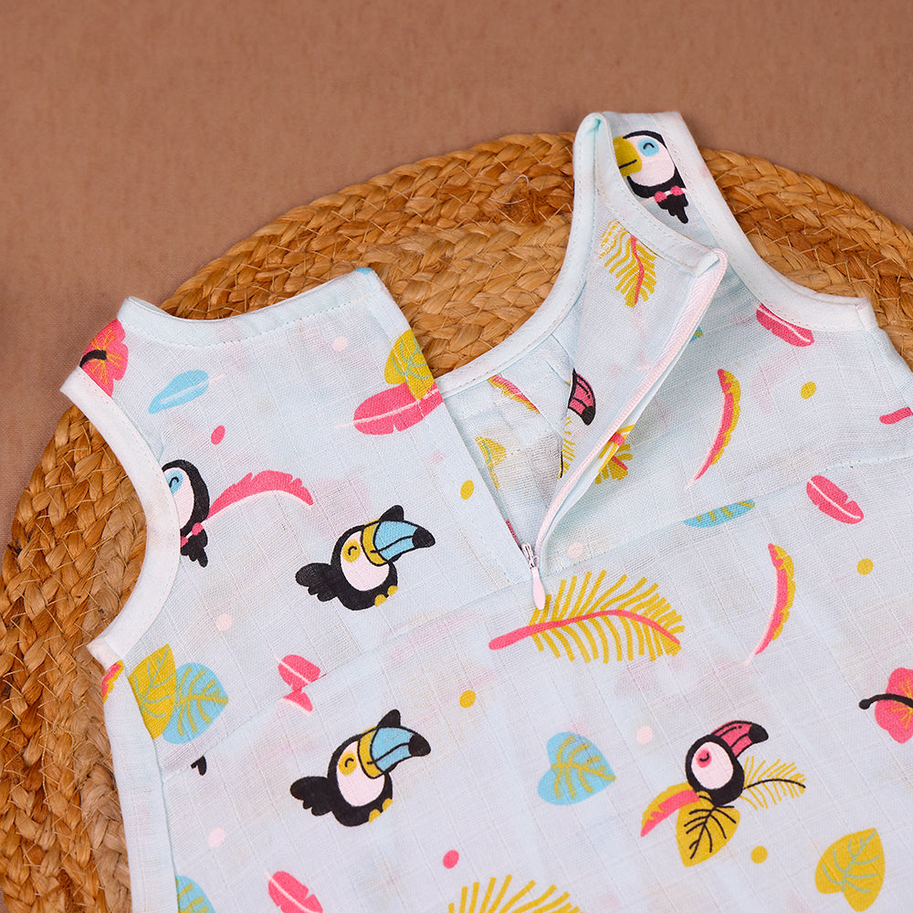Tropical Toucan Muslin Zip Frock