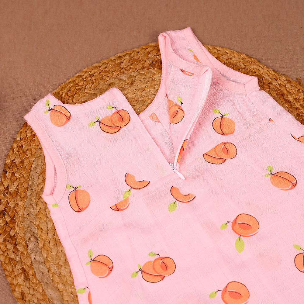 Sweet Peach Muslin Zip Frock