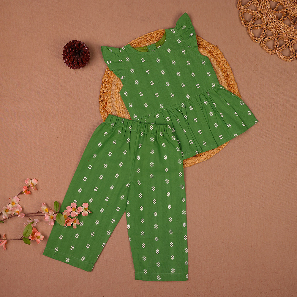 Green Floral Print Cotton Coords Set for Girls