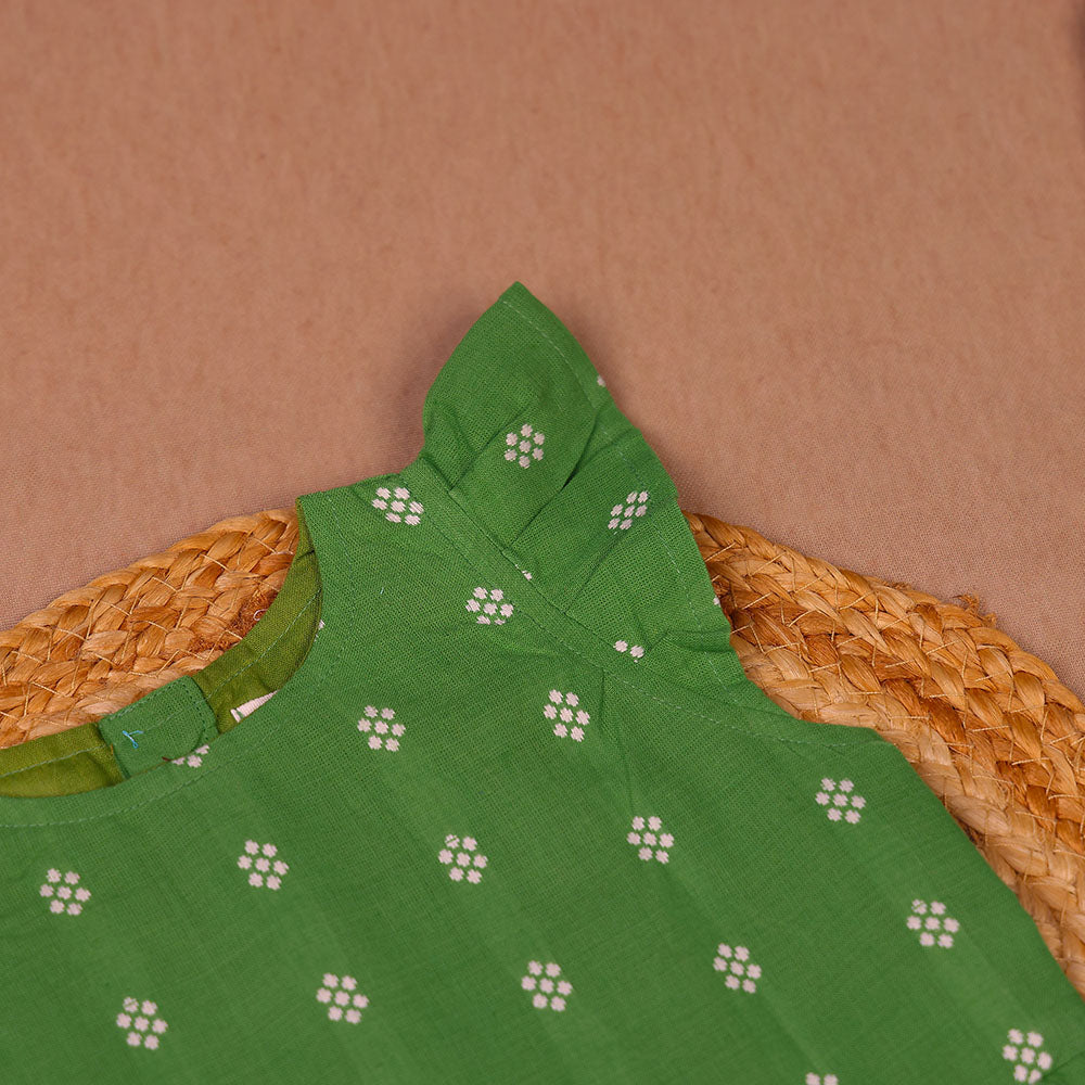 Green Floral Print Cotton Coords Set for Girls