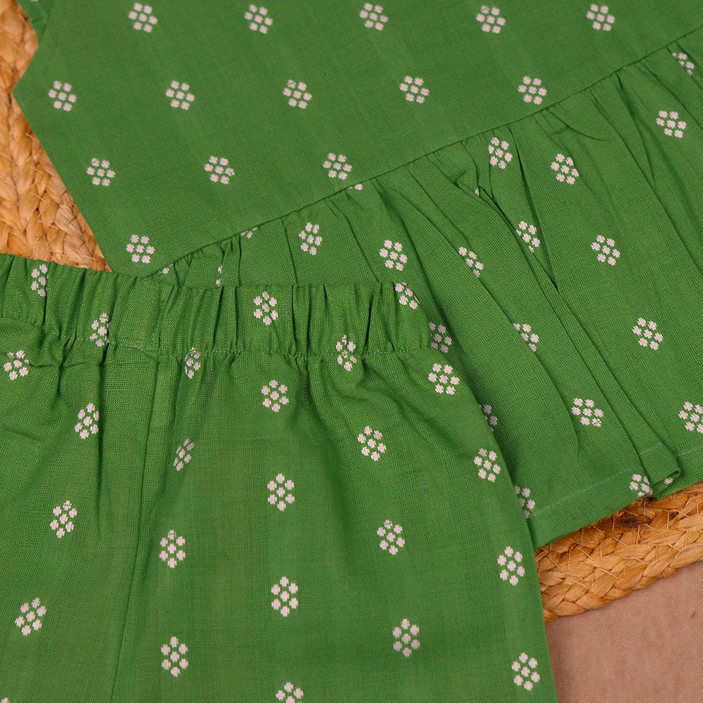 Green Floral Print Cotton Coords Set for Girls