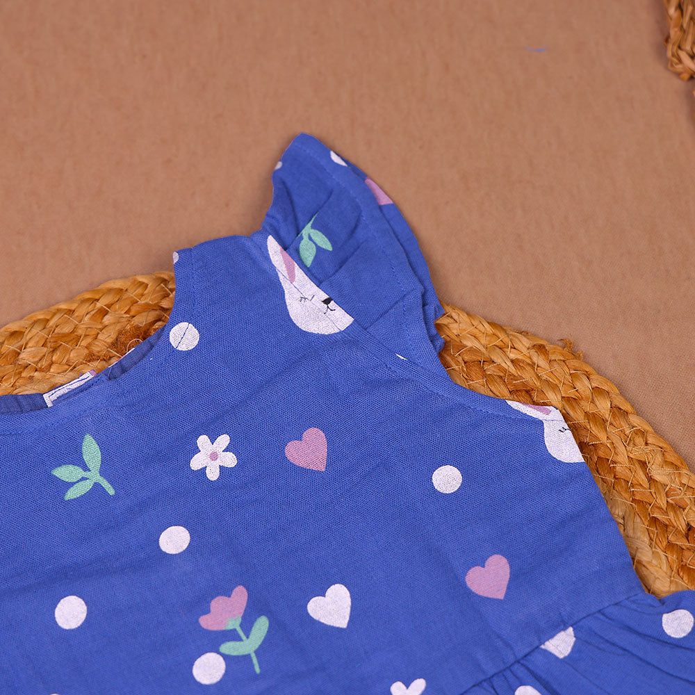 Blue Bunny Print Muslin Coords Set for Girls