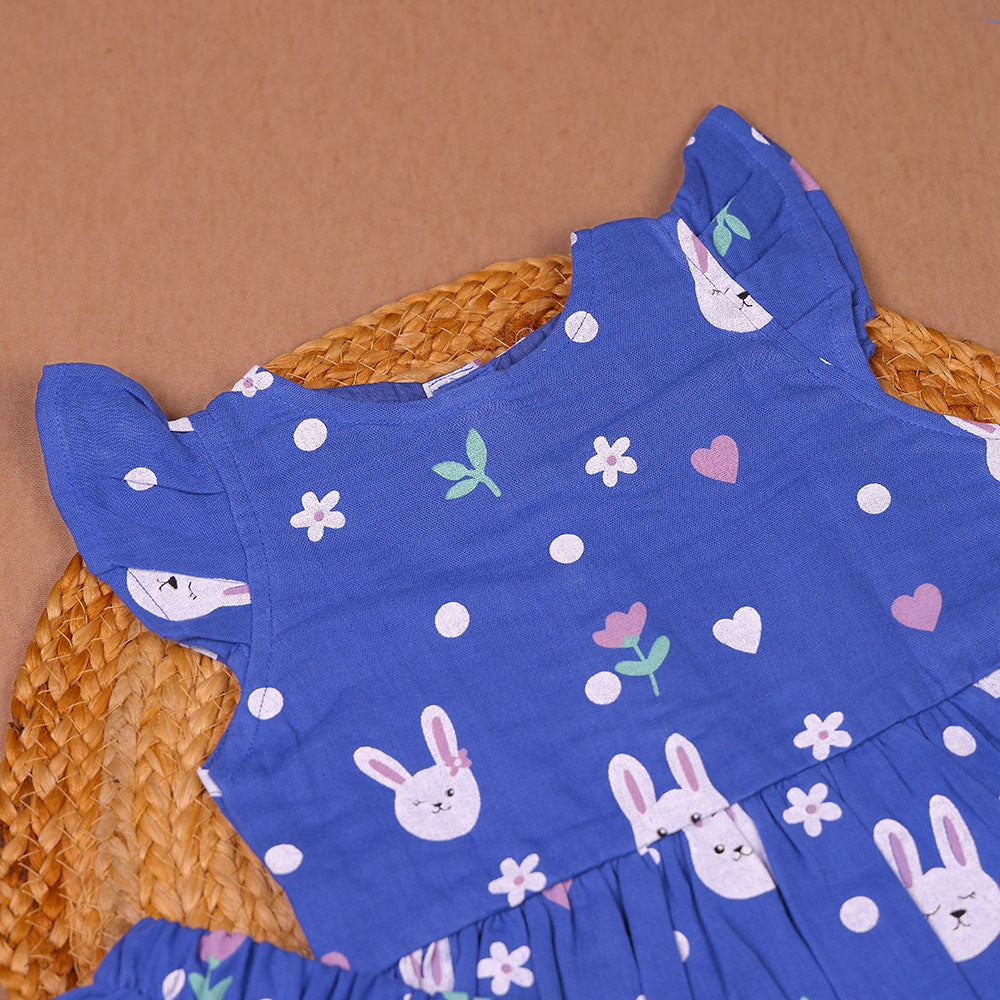 Blue Bunny Print Muslin Coords Set for Girls