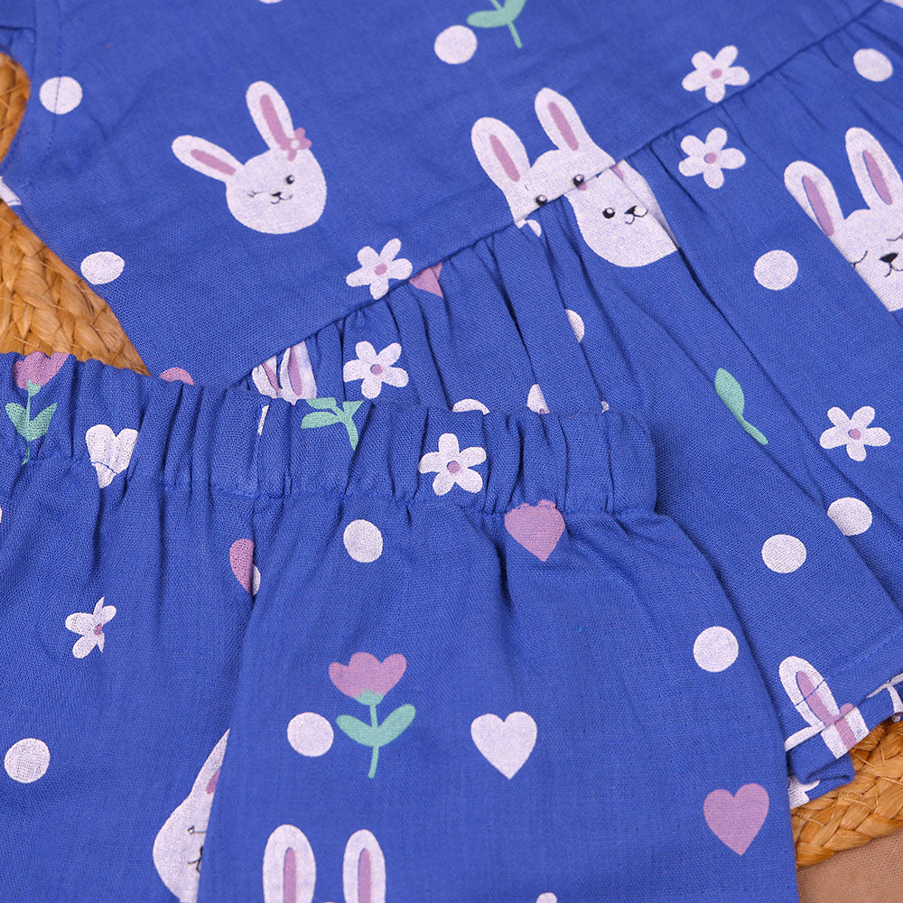 Blue Bunny Print Muslin Coords Set for Girls