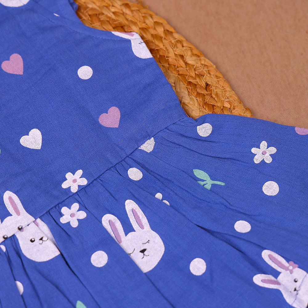 Blue Bunny Print Muslin Coords Set for Girls
