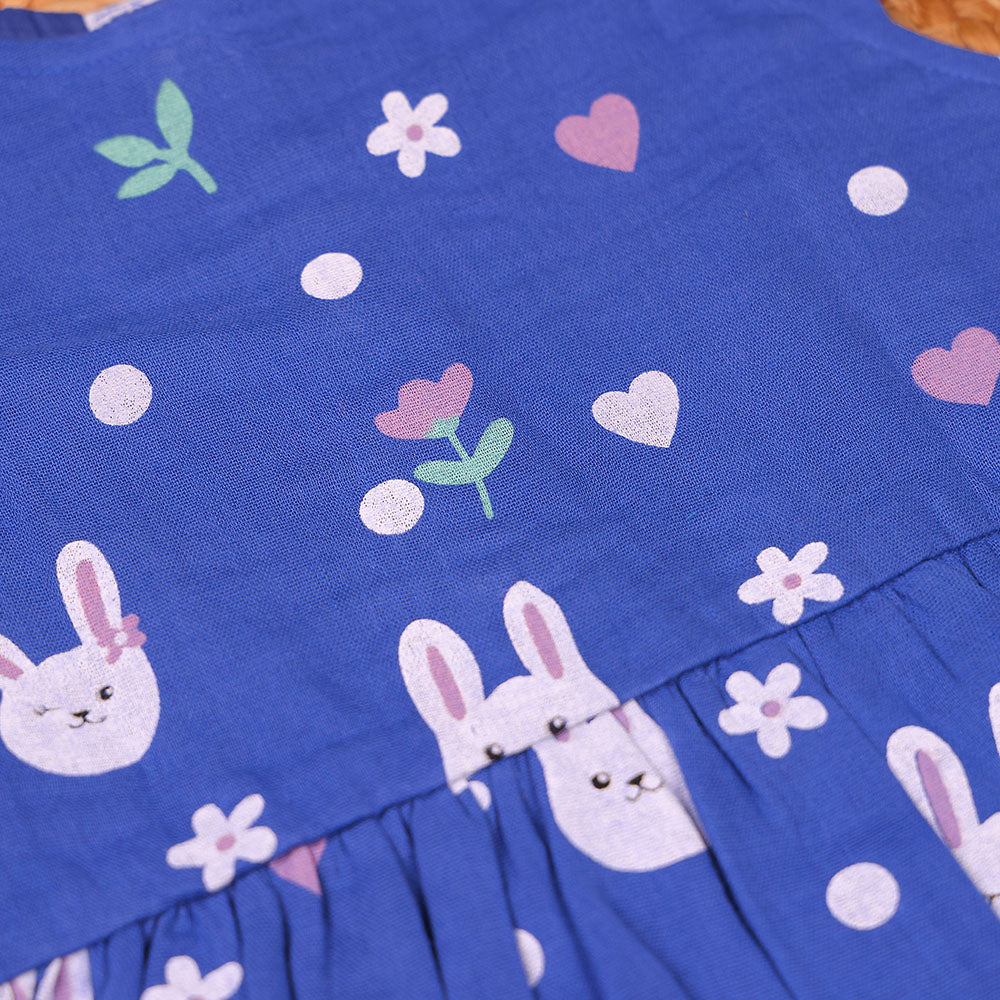 Blue Bunny Print Muslin Coords Set for Girls