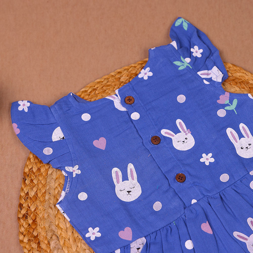 Blue Bunny Print Muslin Coords Set for Girls