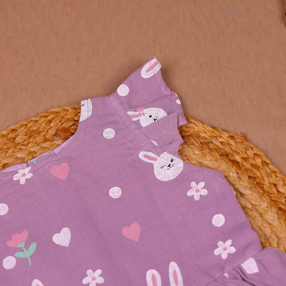 Purple Bunny Print Muslin Coords Set for Girls