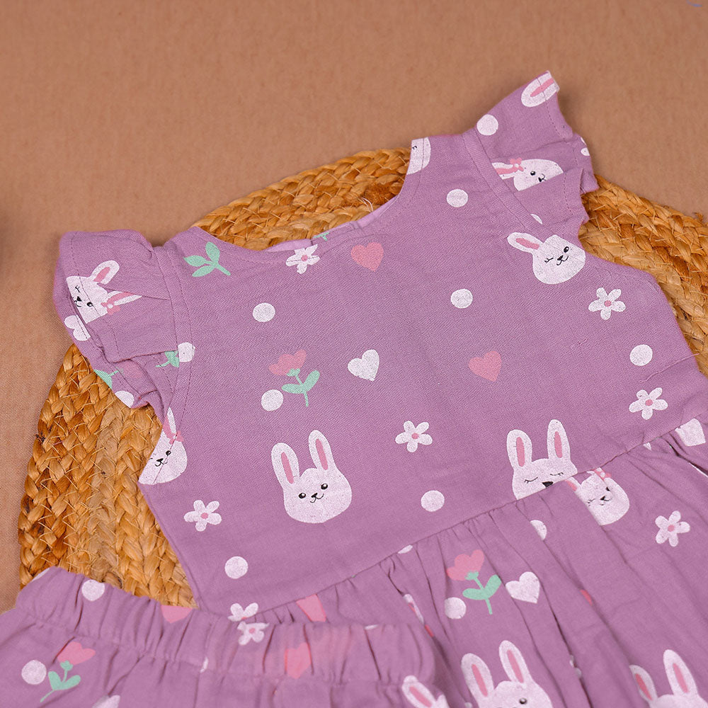 Purple Bunny Print Muslin Coords Set for Girls