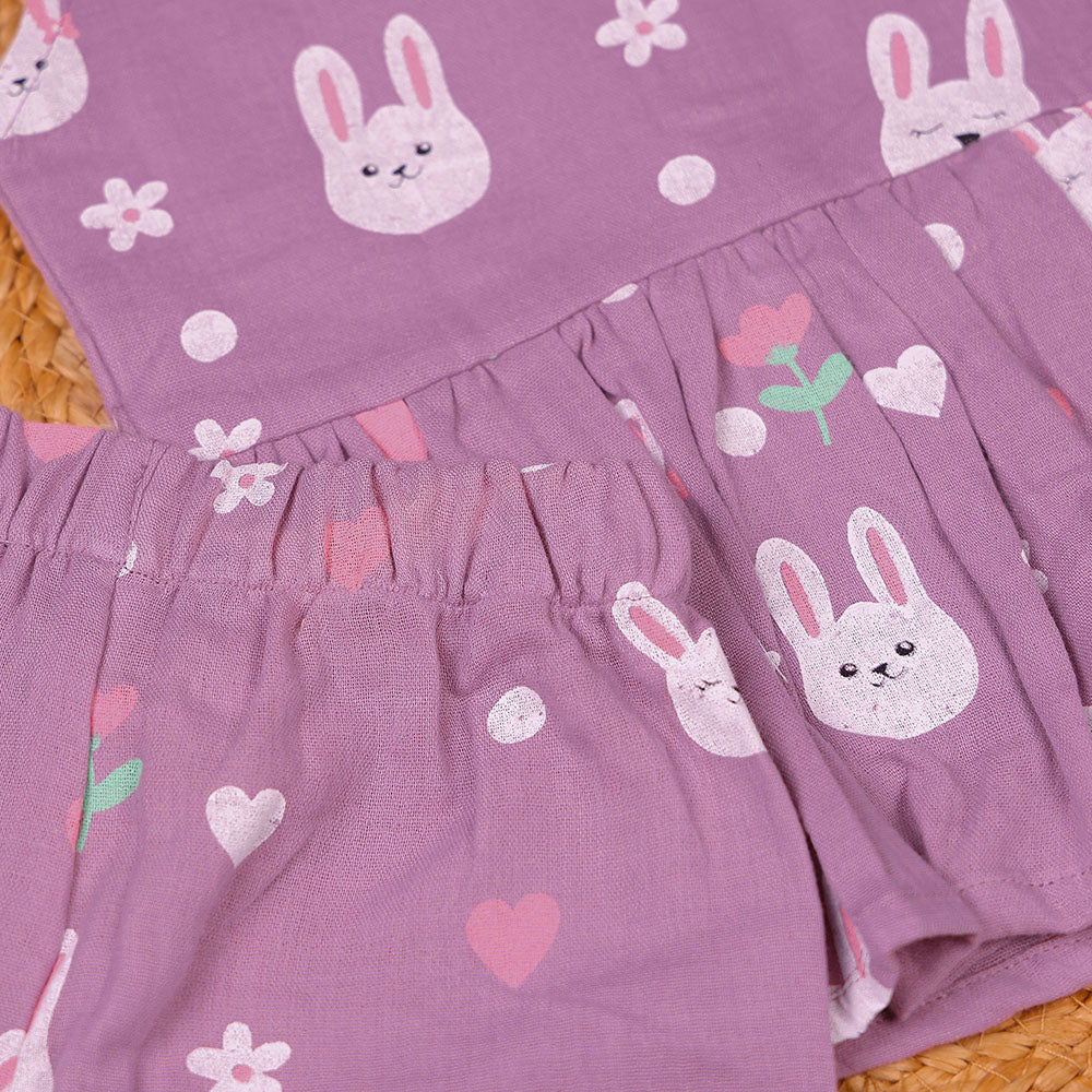 Purple Bunny Print Muslin Coords Set for Girls