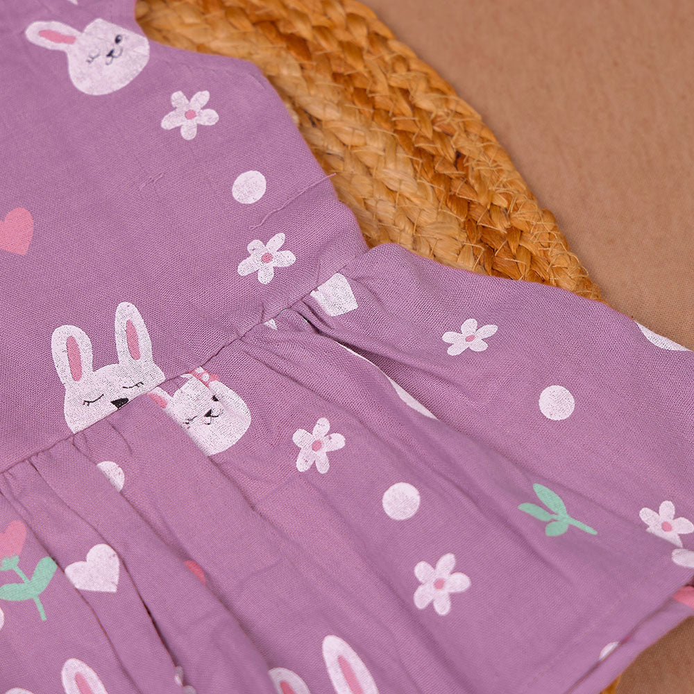 Purple Bunny Print Muslin Coords Set for Girls