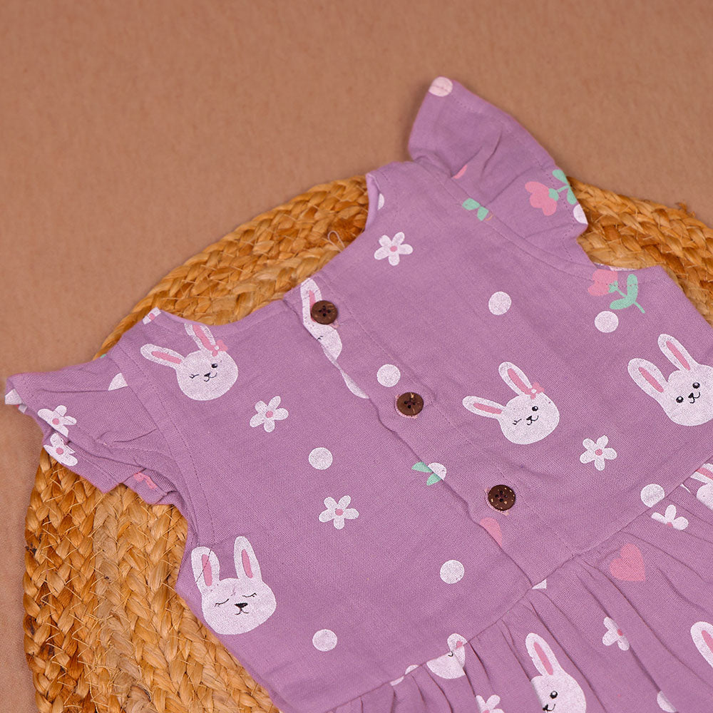 Purple Bunny Print Muslin Coords Set for Girls