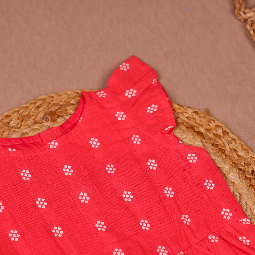 Red Floral Print Cotton Coords Set for Girls