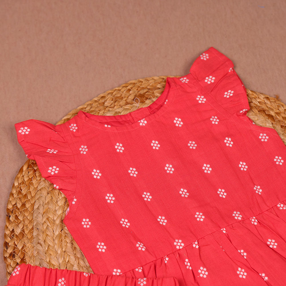 Red Floral Print Cotton Coords Set for Girls