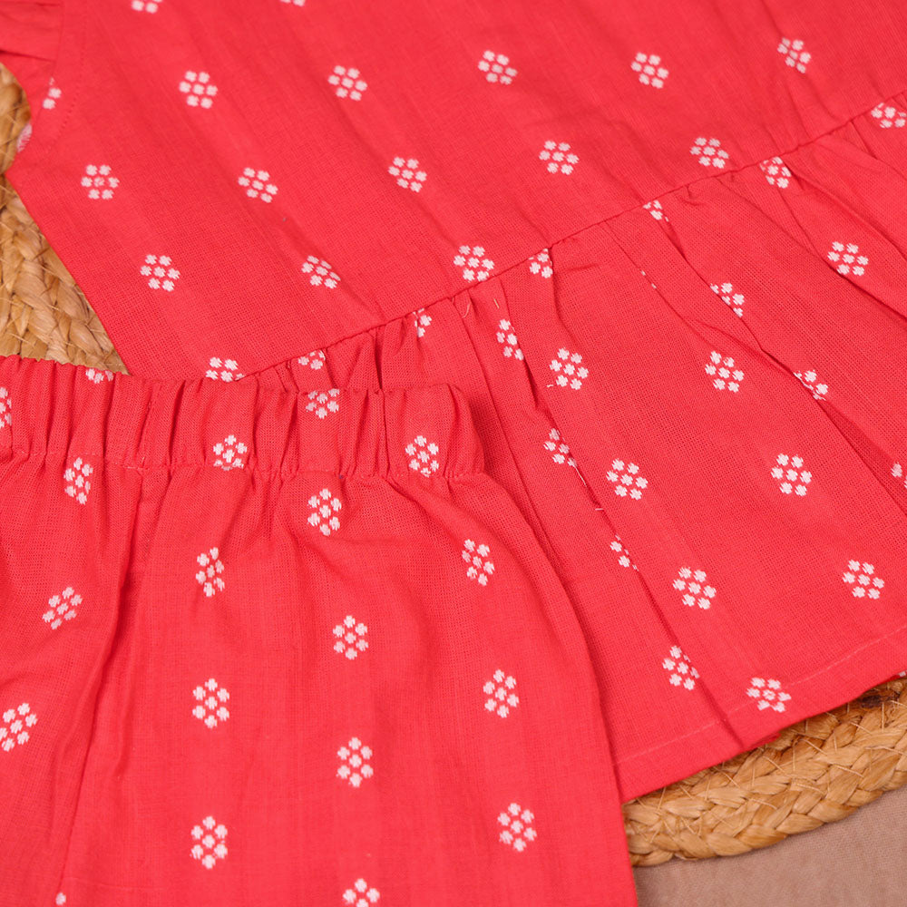Red Floral Print Cotton Coords Set for Girls