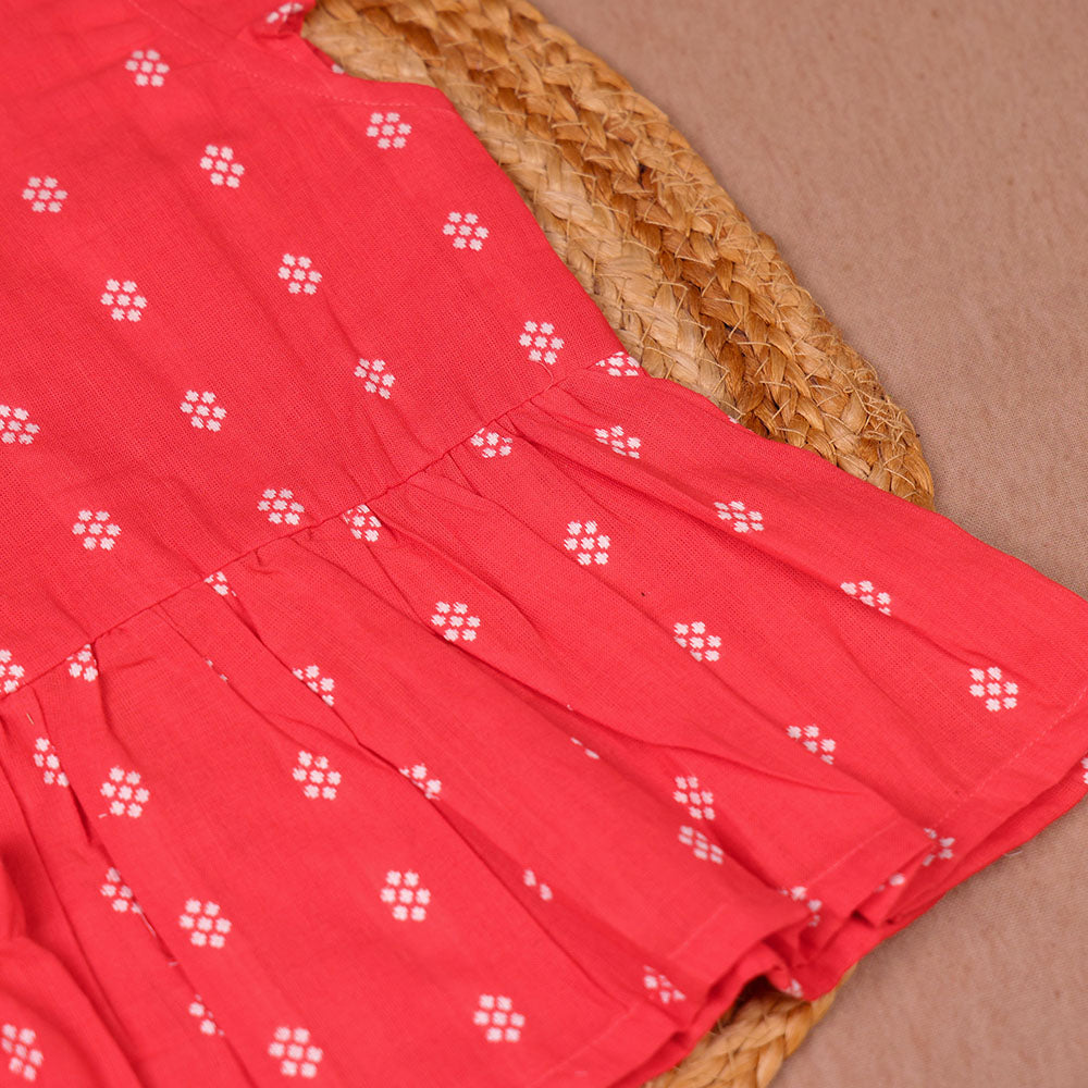 Red Floral Print Cotton Coords Set for Girls