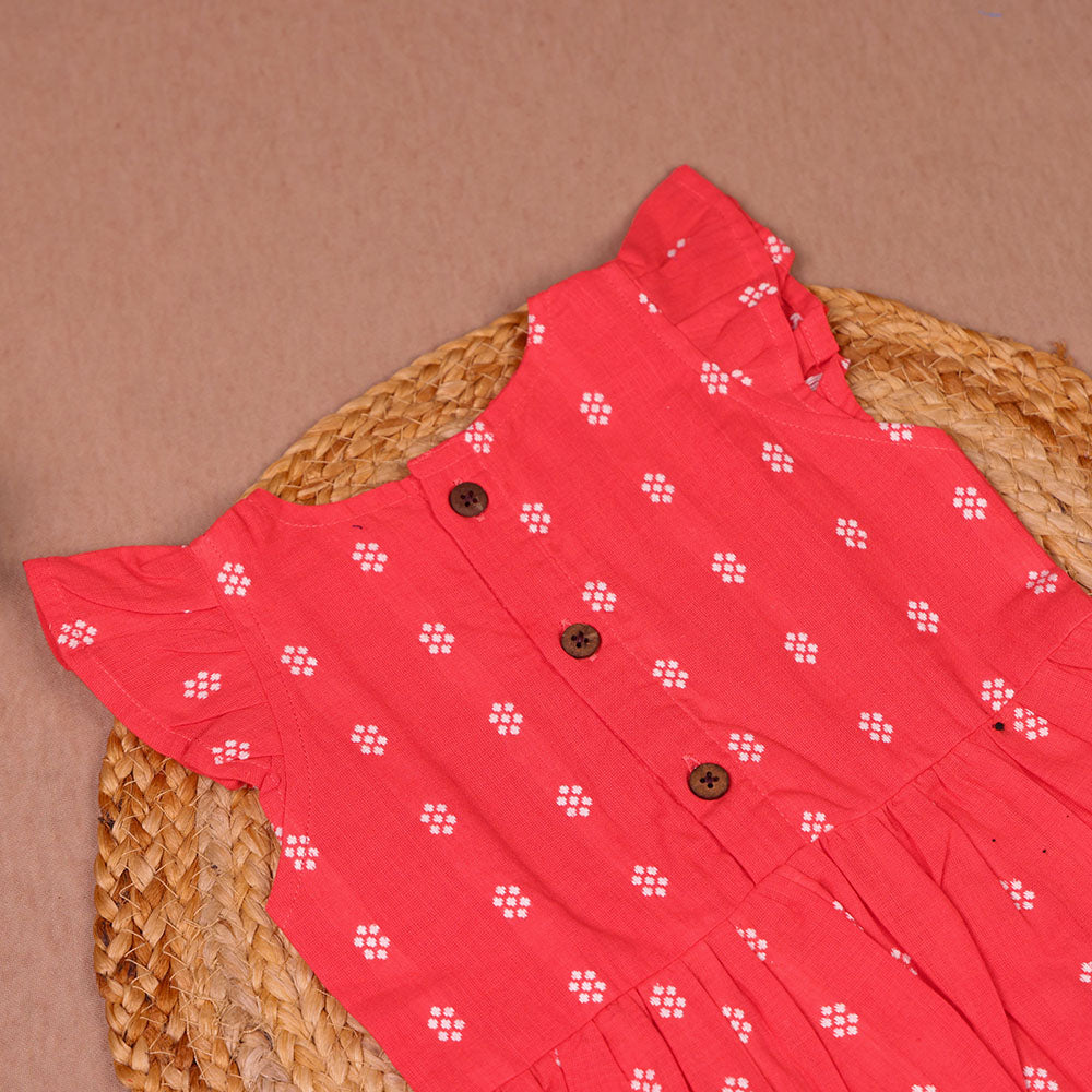 Red Floral Print Cotton Coords Set for Girls