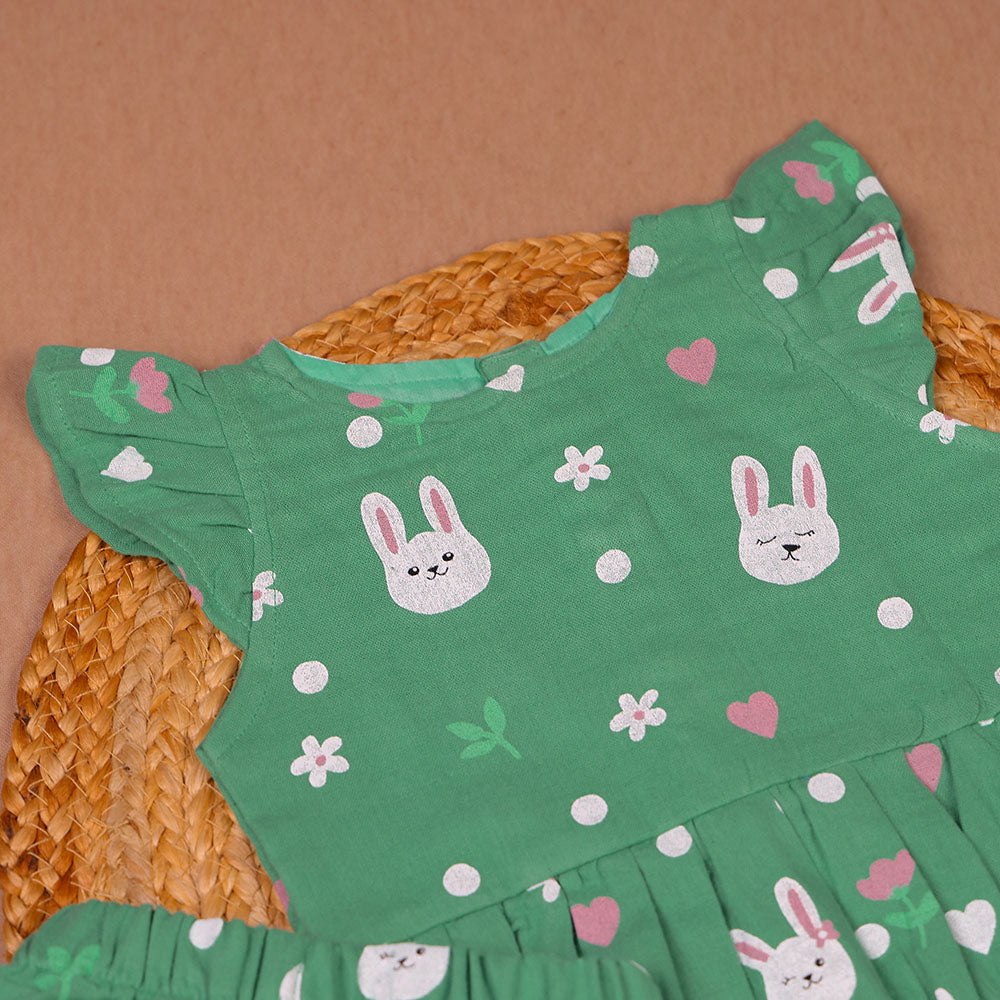 Green Bunny Print Muslin Coords Set for Girls