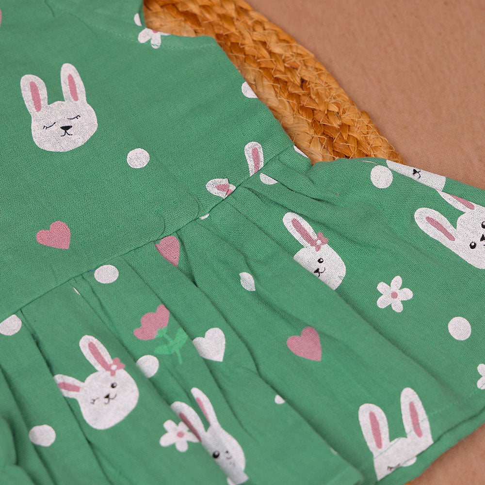 Green Bunny Print Muslin Coords Set for Girls