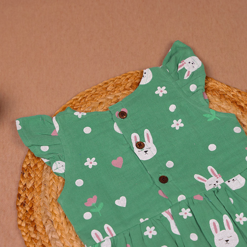 Green Bunny Print Muslin Coords Set for Girls