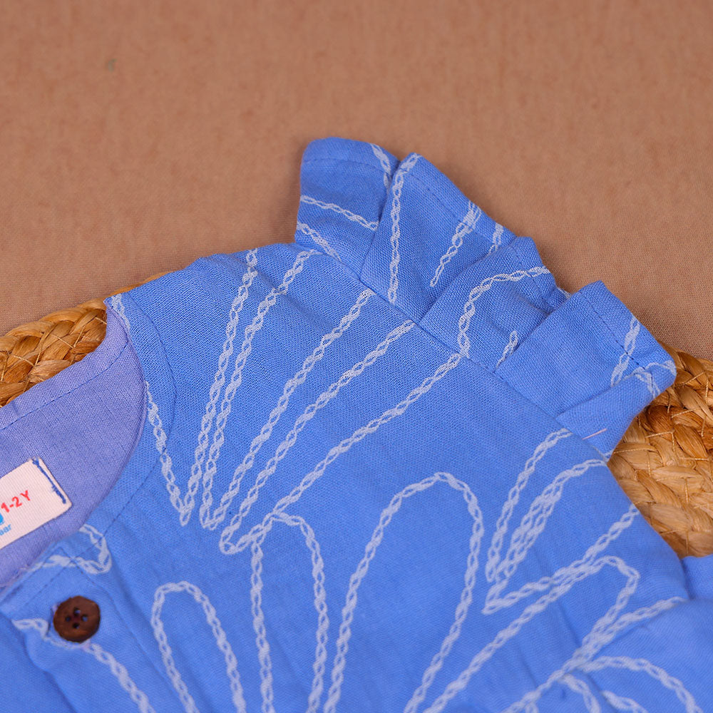 Tropical Leaf Blue Muslin Frock