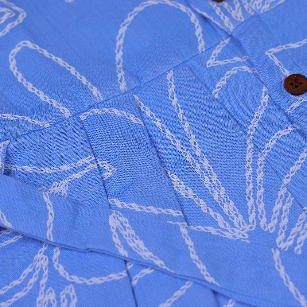 Tropical Leaf Blue Muslin Frock
