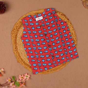 Red Elephant Print Cotton Vest