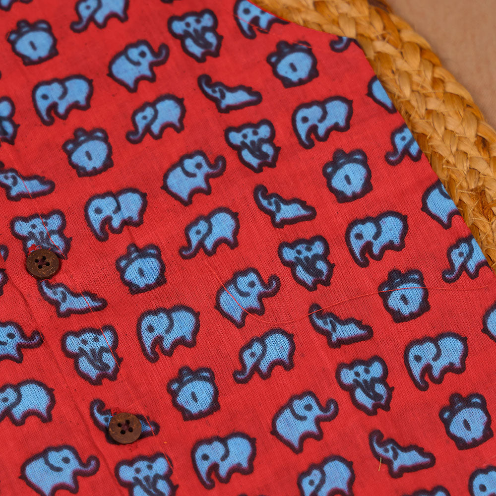 Red Elephant Print Cotton Vest