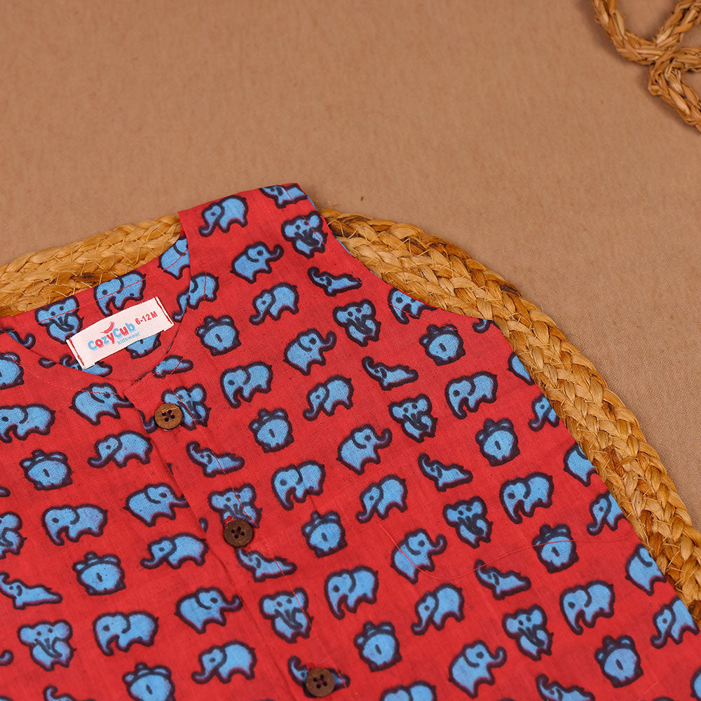Red Elephant Print Cotton Vest