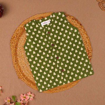 Olive Green Triangle Print Cotton Vest