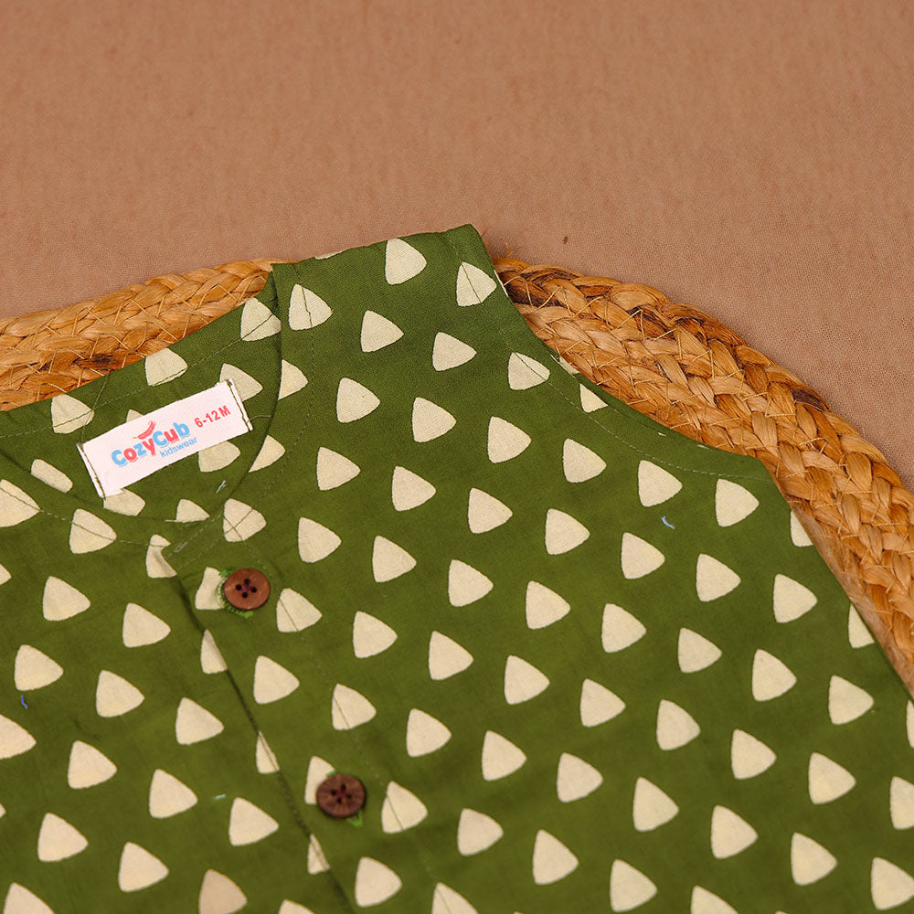 Olive Green Triangle Print Cotton Vest