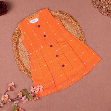 Orange White Embroidered Silk Ethnic Frock for Girls
