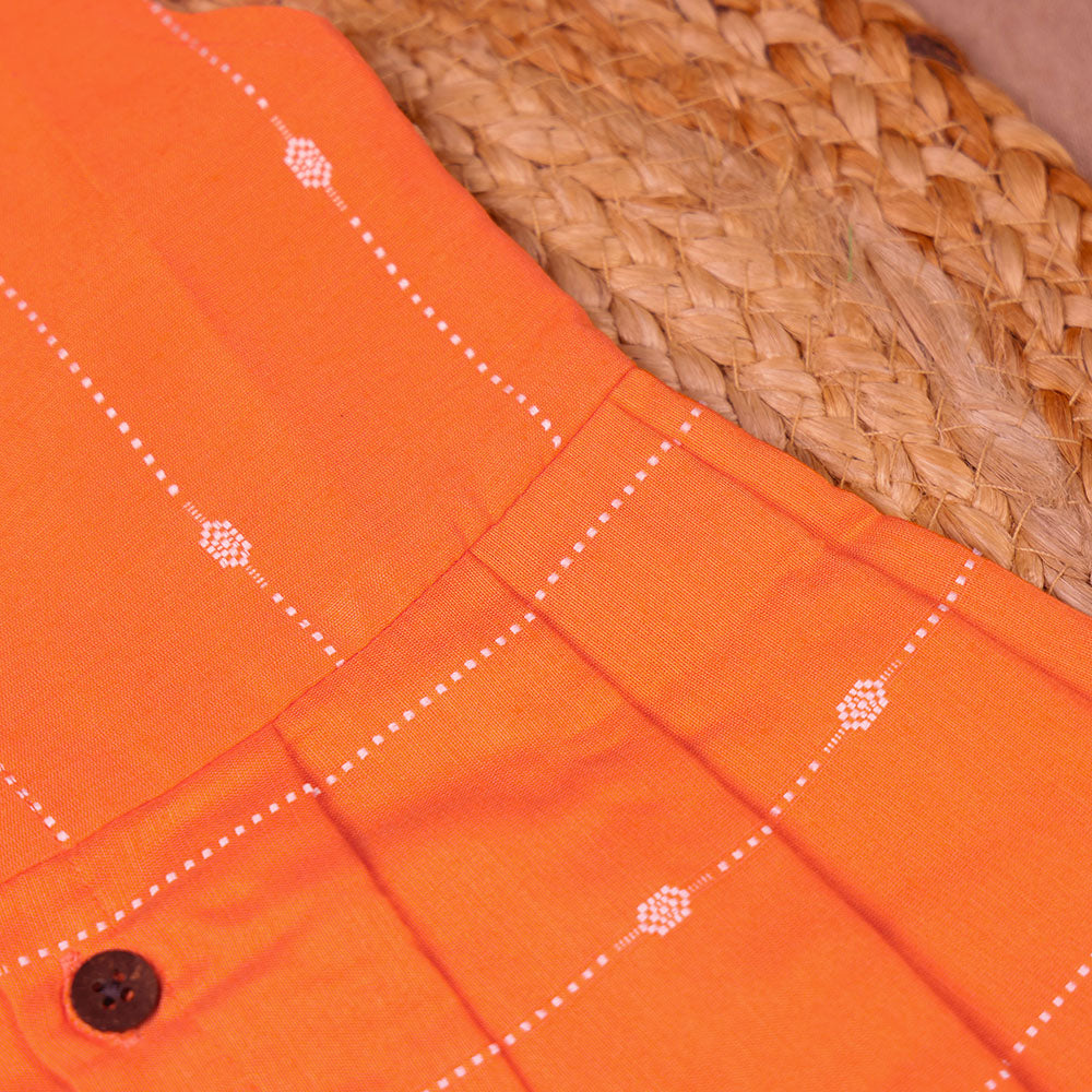 Orange White Embroidered Silk Ethnic Frock for Girls