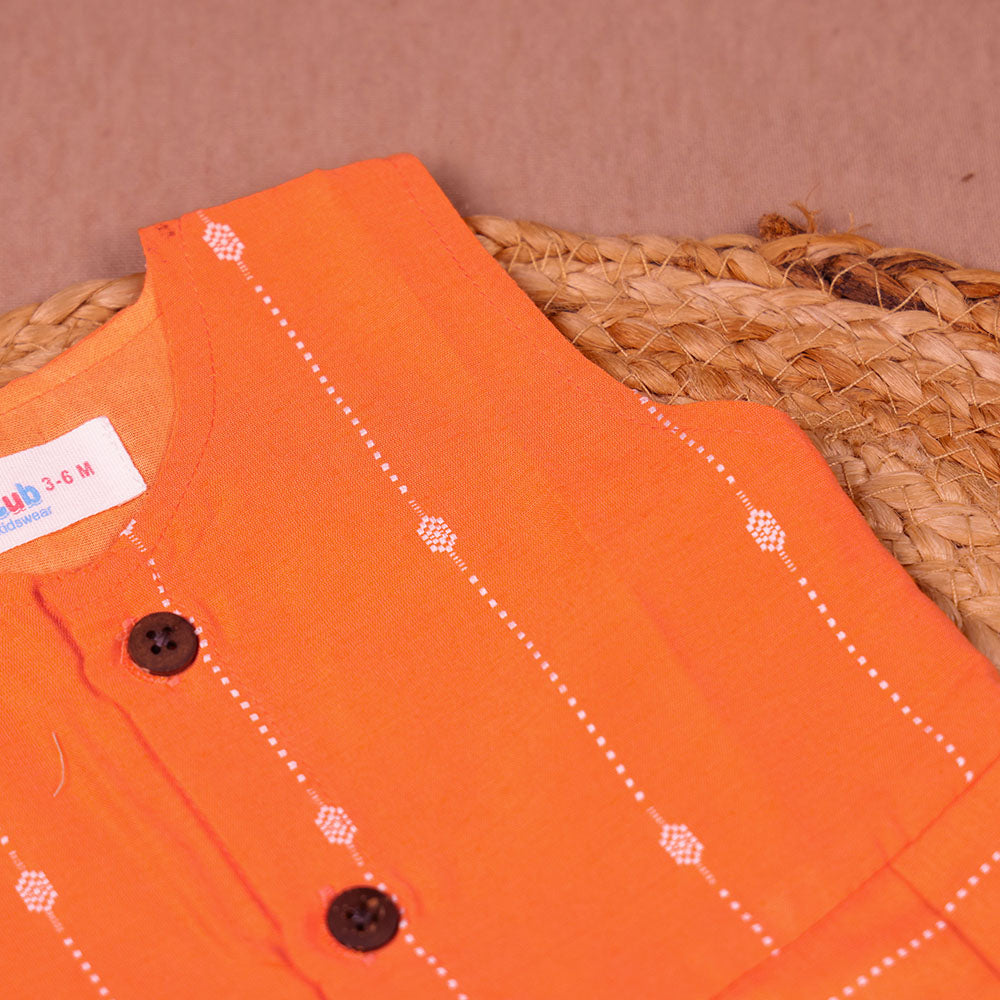 Orange White Embroidered Silk Ethnic Frock for Girls