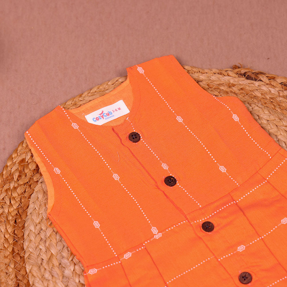 Orange White Embroidered Silk Ethnic Frock for Girls