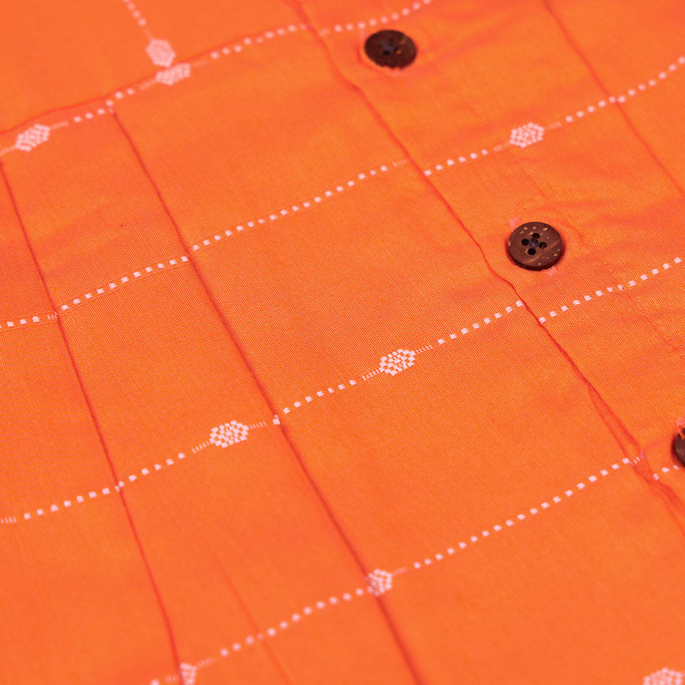 Orange White Embroidered Silk Ethnic Frock for Girls