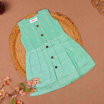 Mint Green White Embroidered Silk Ethnic Frock for Girls
