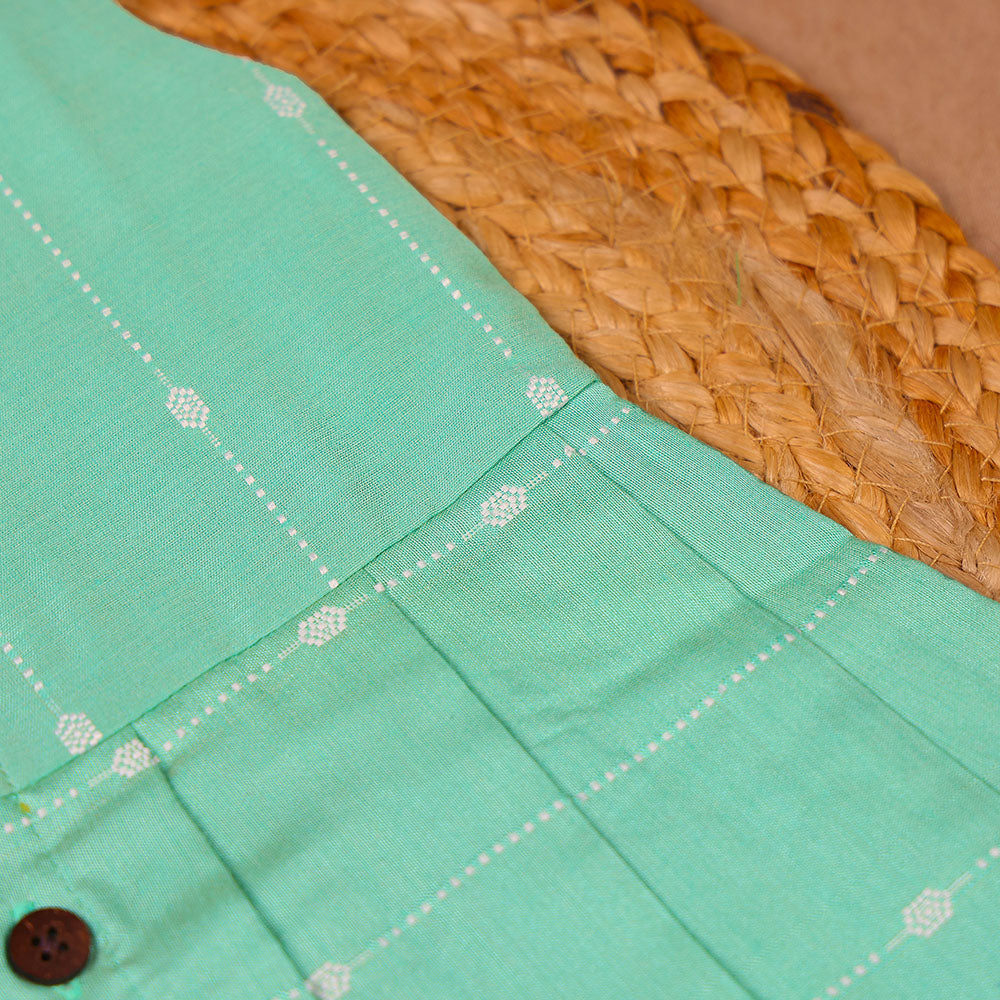 Mint Green White Embroidered Silk Ethnic Frock for Girls