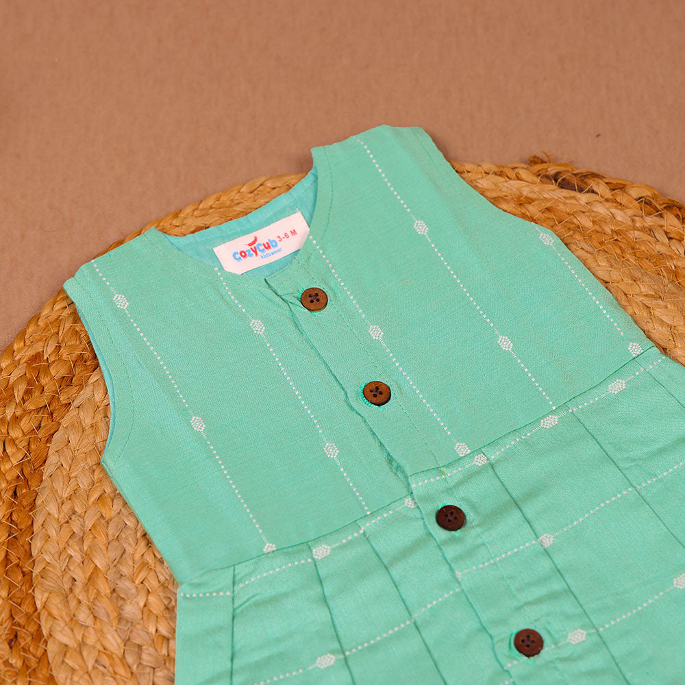 Mint Green White Embroidered Silk Ethnic Frock for Girls