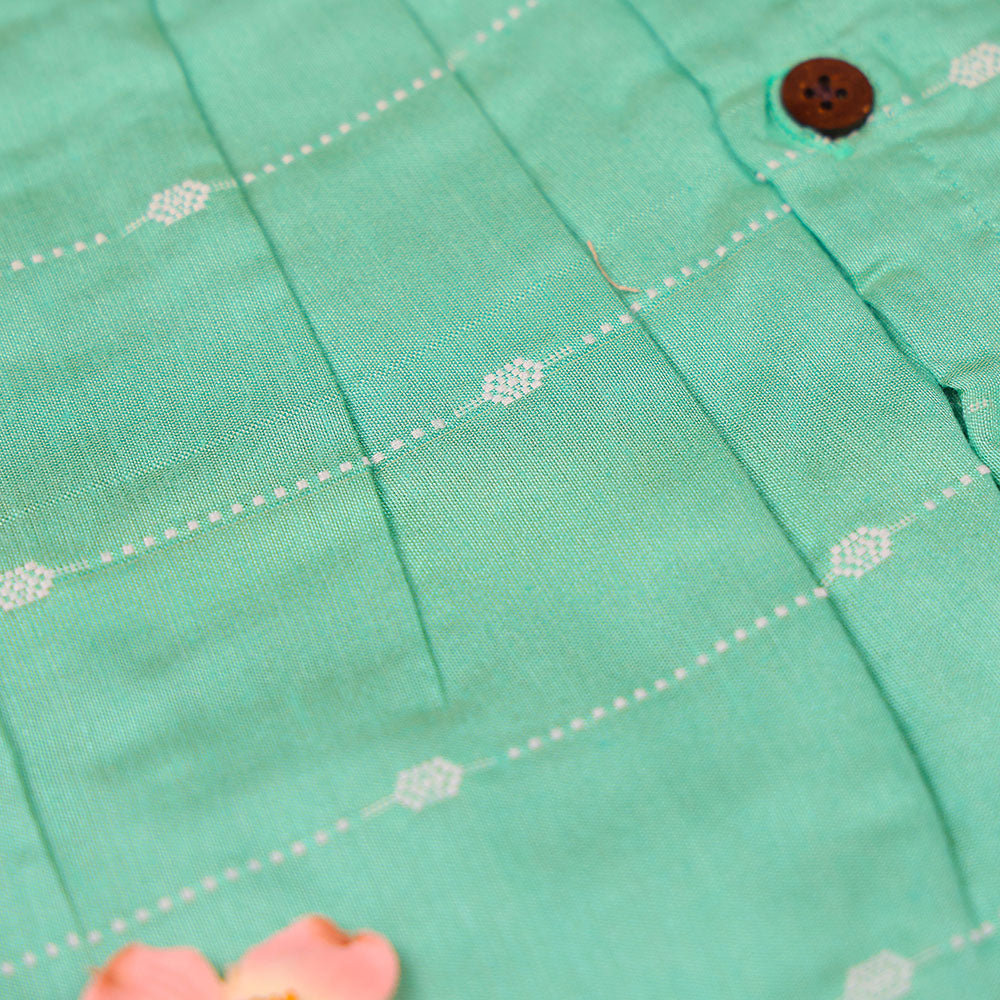 Mint Green White Embroidered Silk Ethnic Frock for Girls