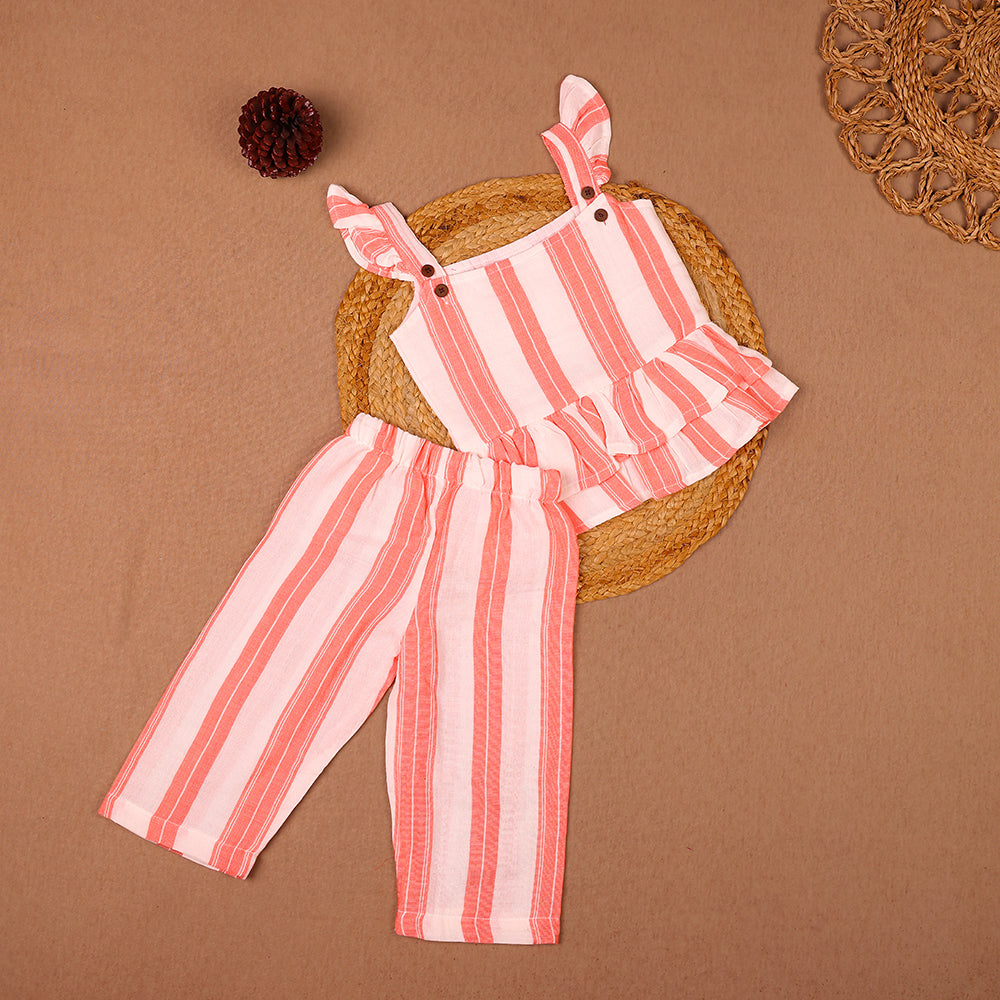 Sweet Stripes Pink & White Muslin Ruffle Coord Set