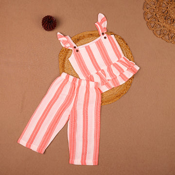Sweet Stripes Pink & White Muslin Ruffle Coord Set