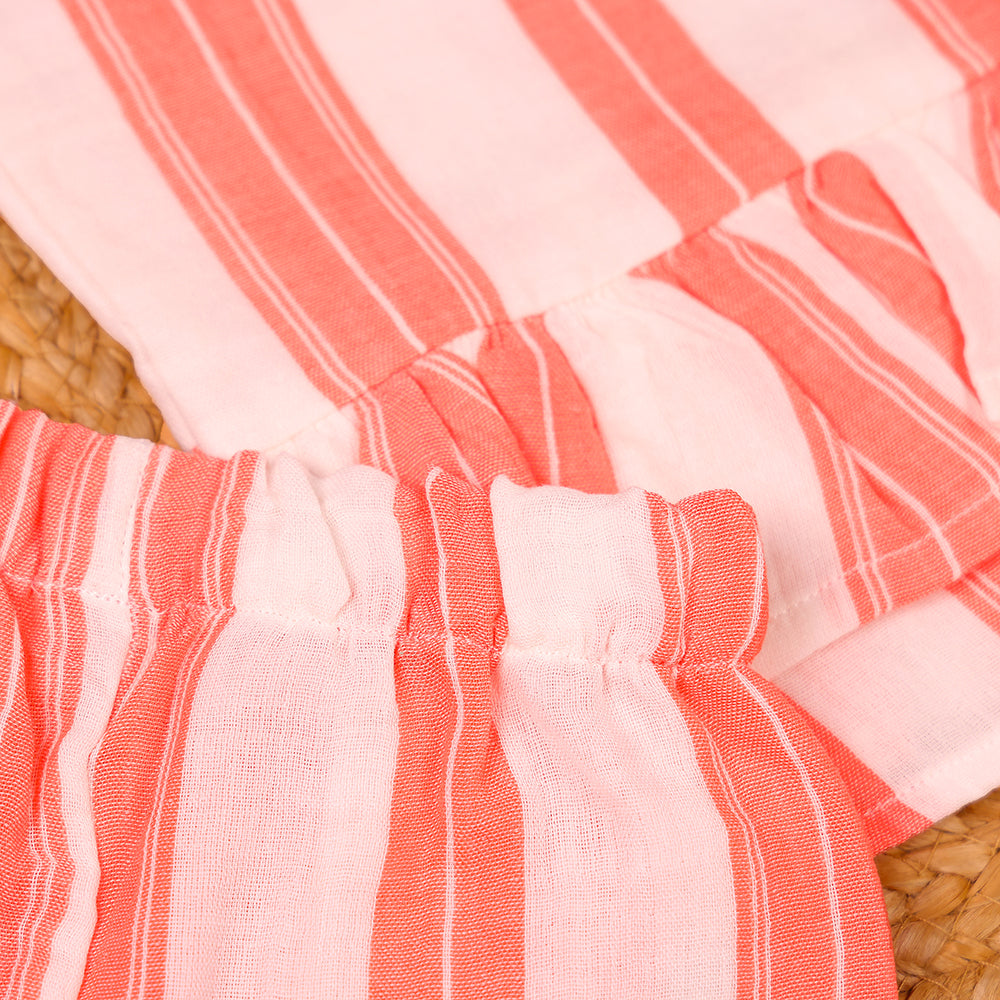 Sweet Stripes Pink & White Muslin Ruffle Coord Set