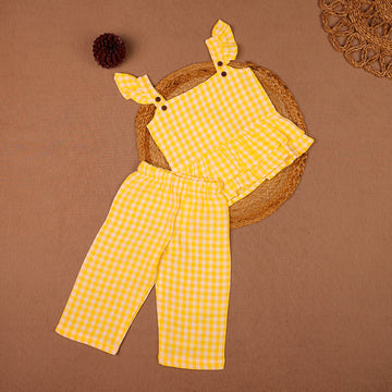 Sunny Checks Yellow & White Muslin Ruffle Coord Set