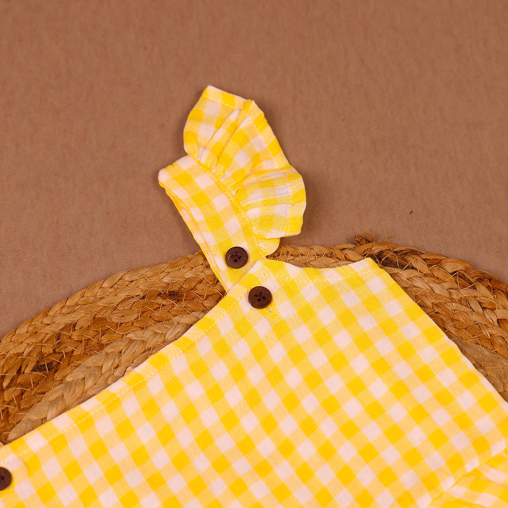 Sunny Checks Yellow & White Muslin Ruffle Coord Set