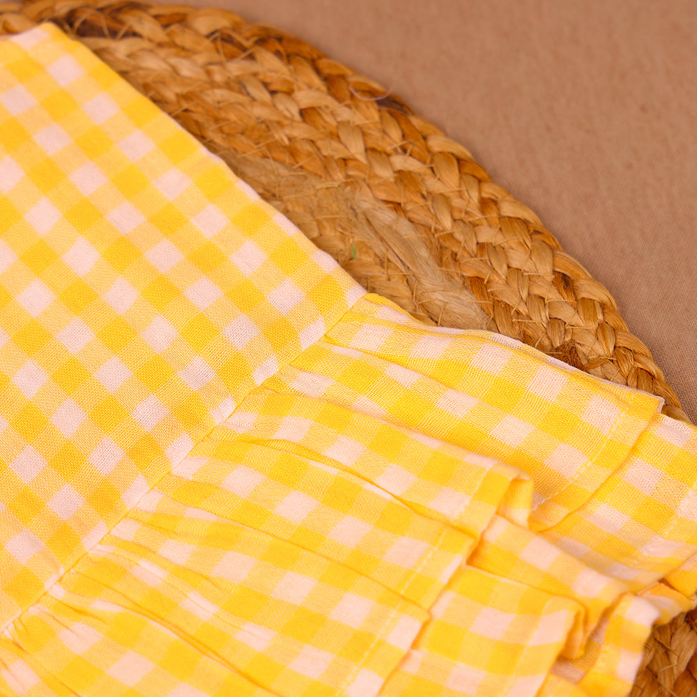 Sunny Checks Yellow & White Muslin Ruffle Coord Set