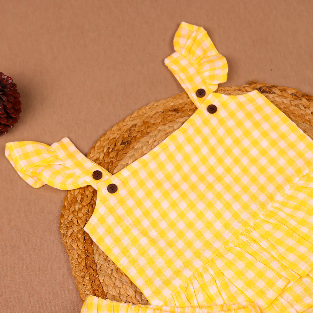 Sunny Checks Yellow & White Muslin Ruffle Coord Set