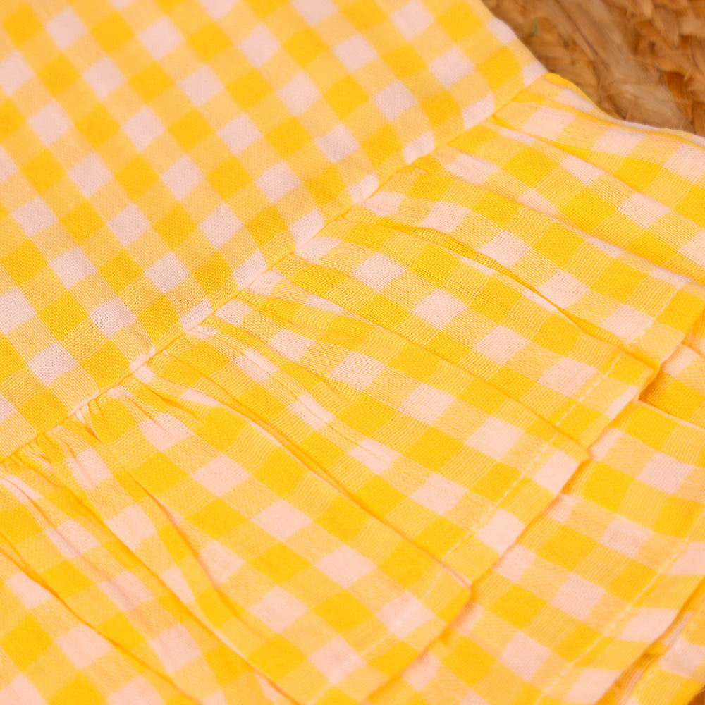 Sunny Checks Yellow & White Muslin Ruffle Coord Set